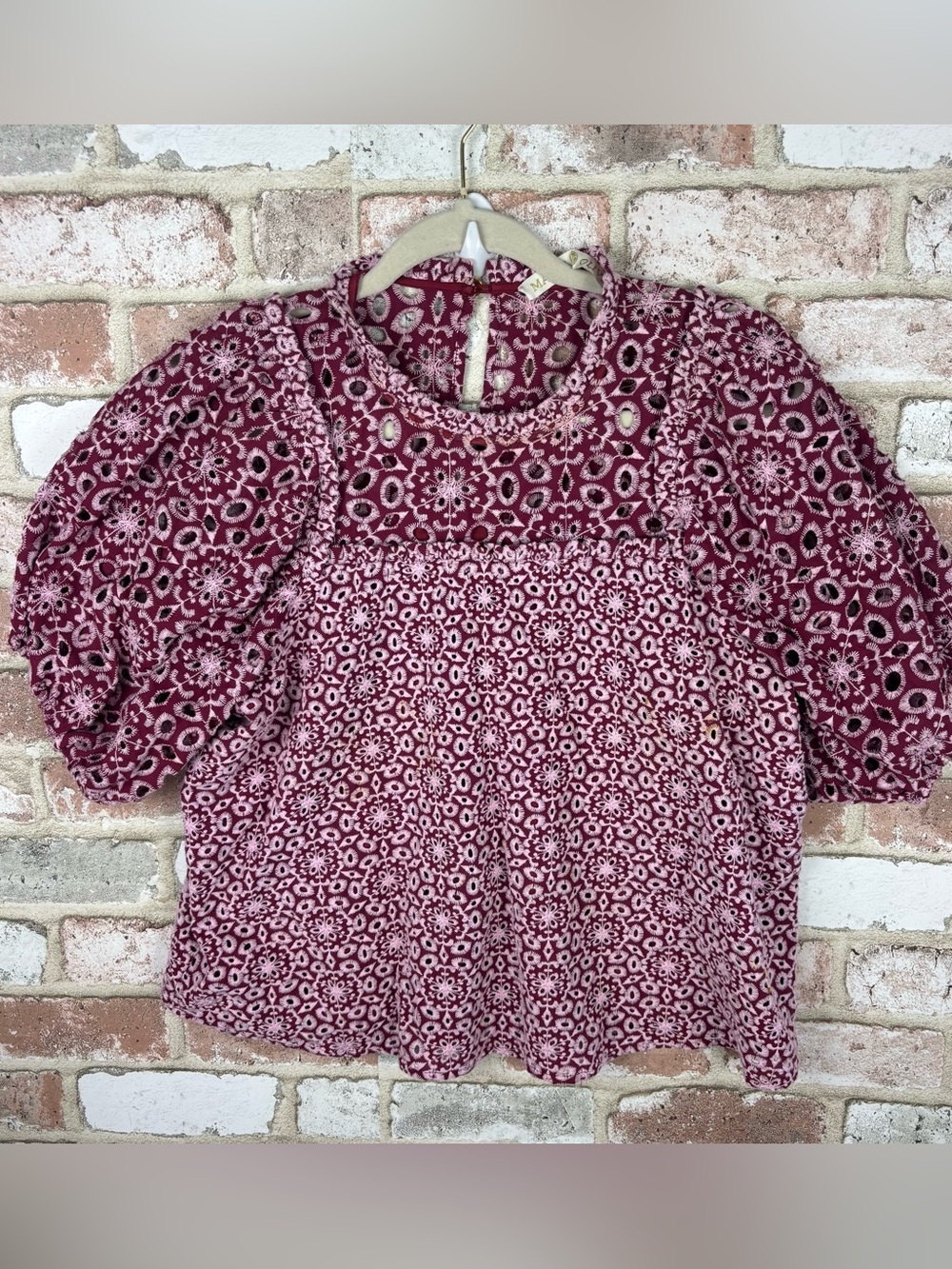 Marie Oliver Purple eyelet puff sleeve blouse | size medium
